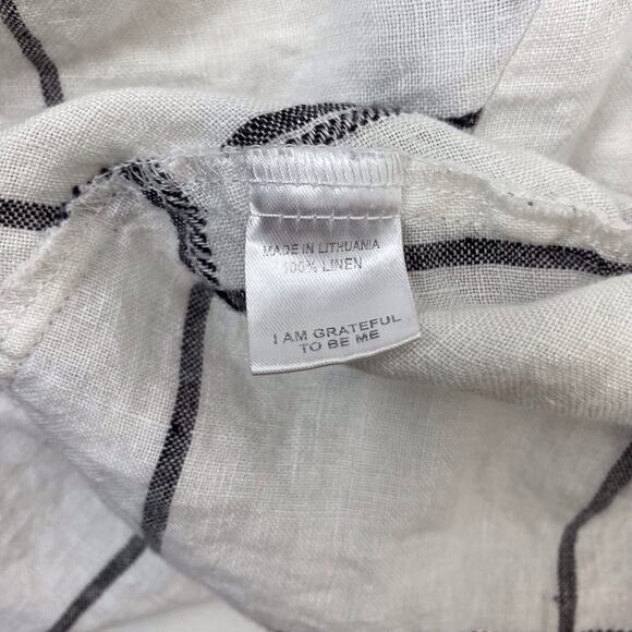 FLAX 100% Linen White Tunic Tank Top Key Hole Button Front Plaid Size Small - Picture 7 of 9